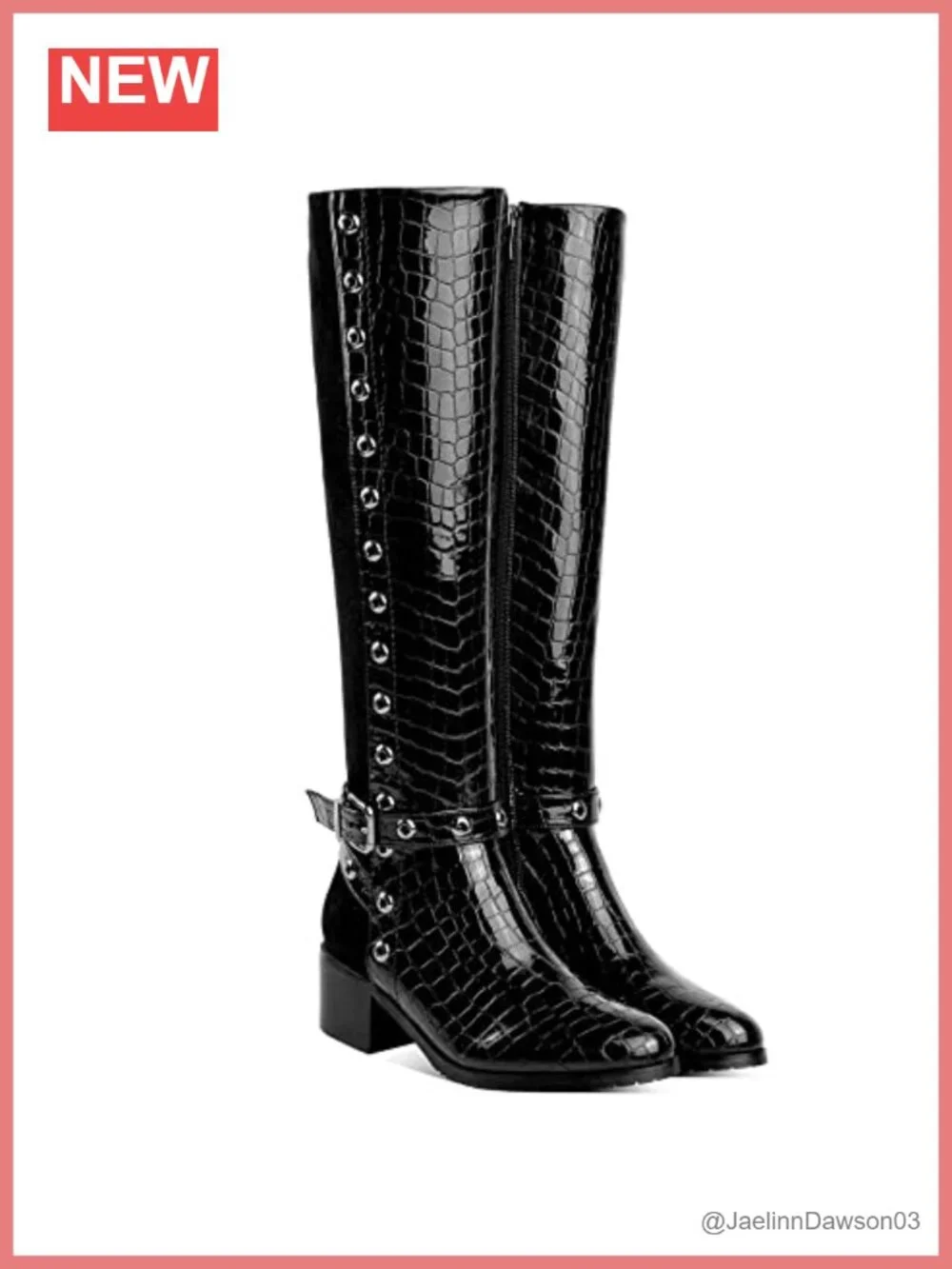 Women's Knee-High Faux Leather Crocodile Print Boots 2.25in Heel
